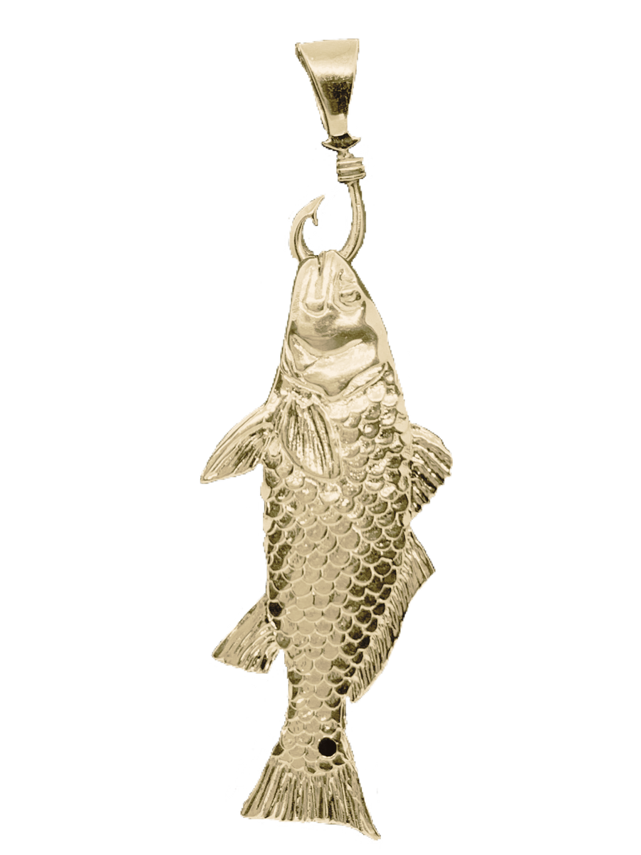 Gold and diamond carp pendant, carp fishing necklace, ideal