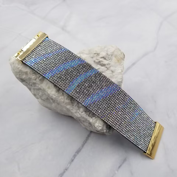 Large Shiny Crystal PU Leather Cuff Bracelet