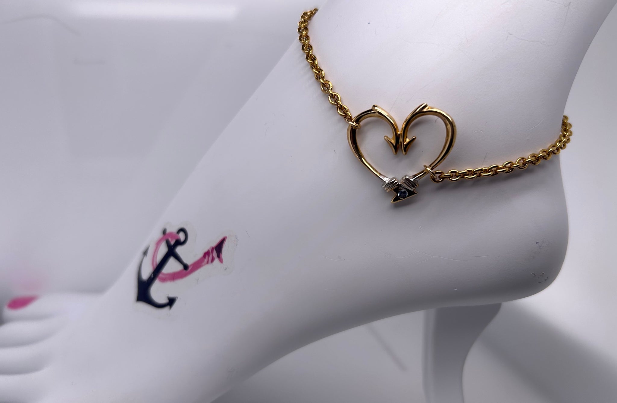 Hook Heart Anklet Yellow Gold