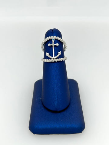 Anchor Double Band Ring White Gold