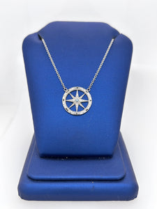 Compass Necklace White Gold