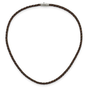 Chisel 4mm Genuine Leather Hexagon Weave Brown Necklace